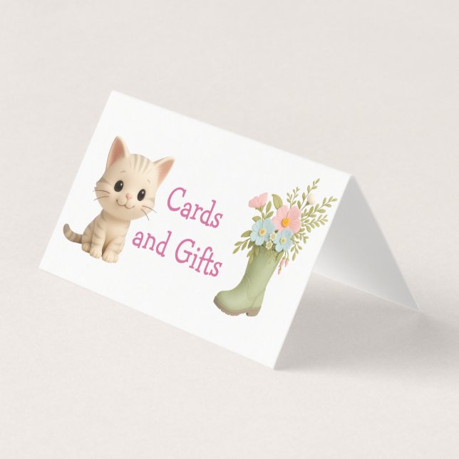 Purr-fect Baby Girl Kitten Baby Shower Table Card (Frente)