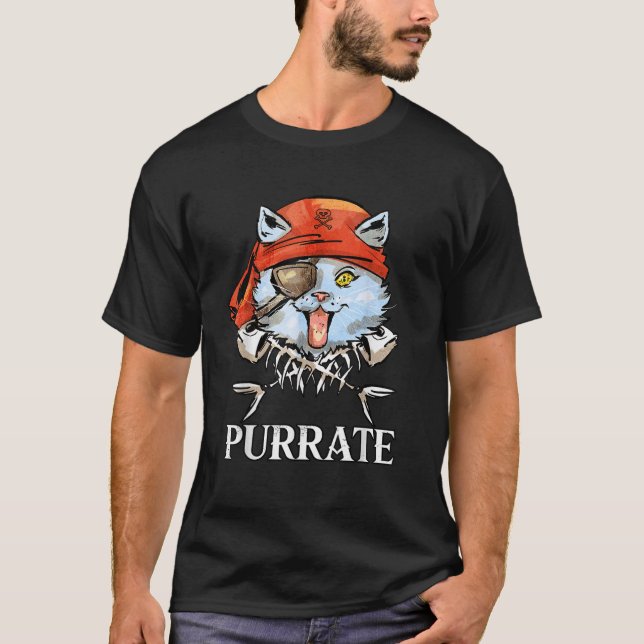 Purrate Cute Pirata Camisetas engraçadas de Gato (Frente)