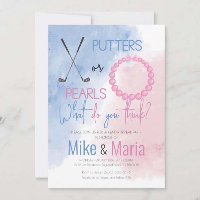 Putters ou Pearls gênero revelam convite (Frente)