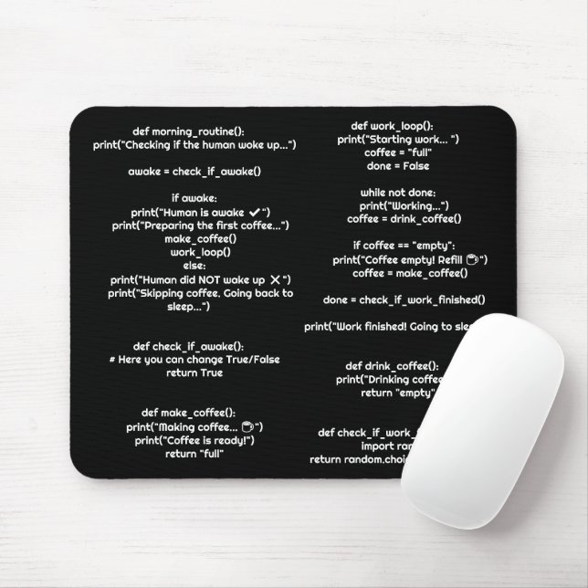 Python morning_routine() Mouse Pad – Coders Gift (Com mouse)