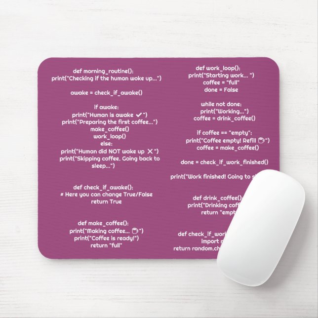 Python morning_routine() Mouse Pad – Presente para (Com mouse)