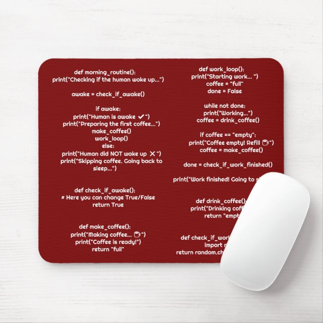 Python morning_routine() Mouse Pad – Presente para (Com mouse)