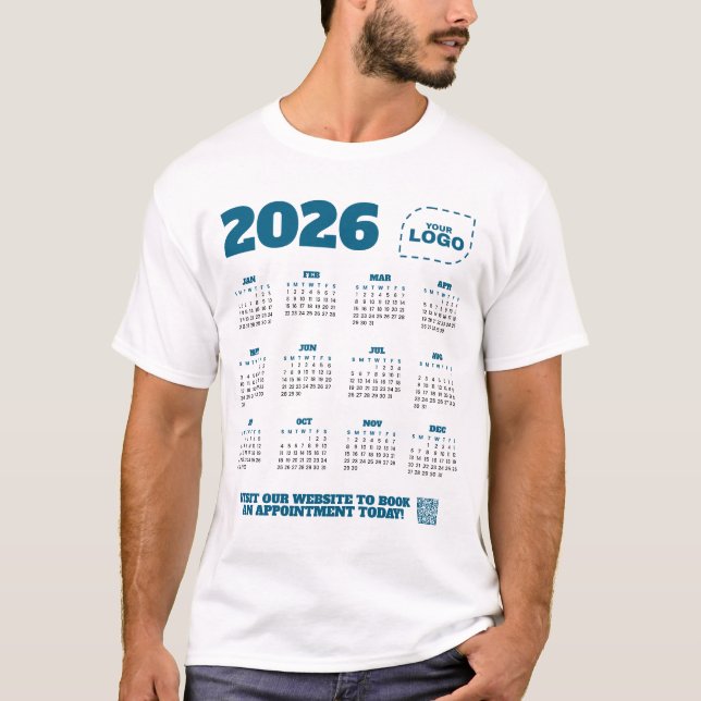 QR Code Logo Business Promo 2026 Calendar T-Shirt (Frente)