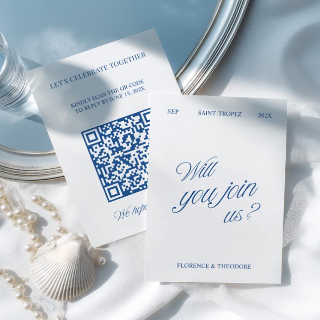 QR Code Modern Blue & White Wedding RSVP (QR Code Modern Blue & White Wedding RSVP Card)