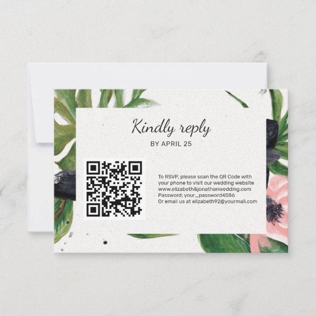 QR Code online RSVP casamento floral tropical (Frente)