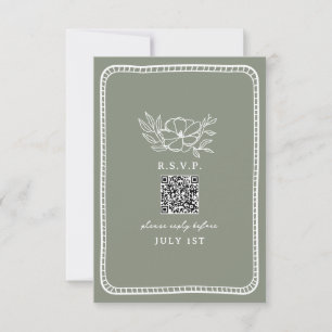 QR Code Sage Green Floral Weding QR RSVP