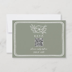 QR Code Sage Green Floral Weding QR RSVP
