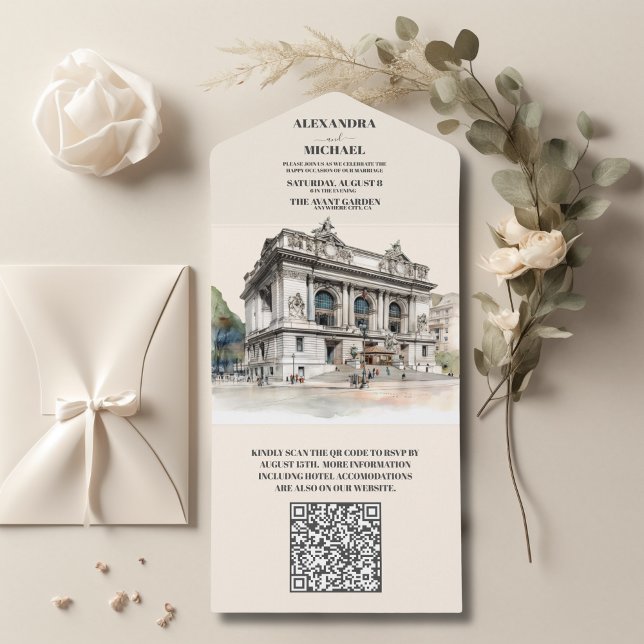 QR Code Watercolor New York Destino Casamento (Criador carregado)