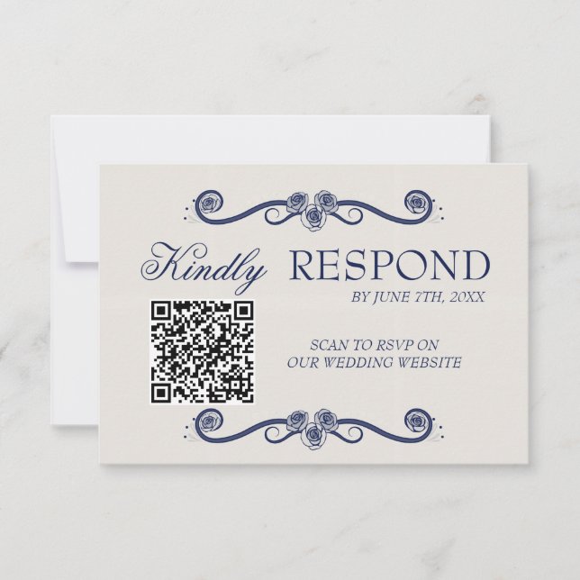 QR Code Wedding RSVP Card | Elegant Boho Old Money (Frente)