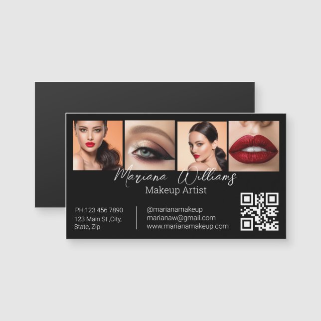 qr código makeup artist fotos magneta negra (Frente/Verso)