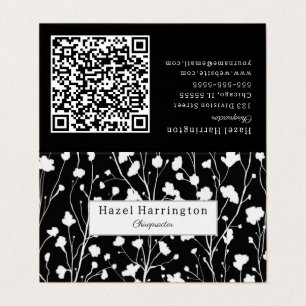 QR Floral Moderno Cartão de visita Preto Branco Do