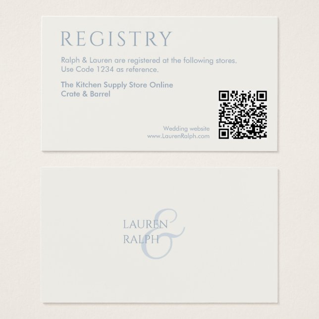 QRBlue White Gift Registry Enclosure Card (Frente & Verso)