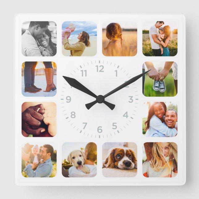 Quadrado 12 Foto com Número de Cinza Arredondada Relógio de (Frente)