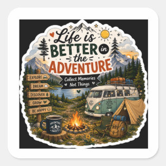 Quadrado A Vida é Melhor no Adesivo de Camper de Aventura