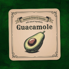 Quadrado Abacate - Adesivo de Rótulo Vintage de Guacamole