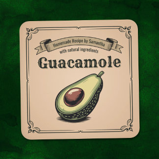 Quadrado Abacate - Adesivo de Rótulo Vintage de Guacamole