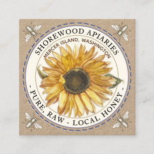 Quadrado Abelhas e Sunflower Honey Kraft Cartão de visita