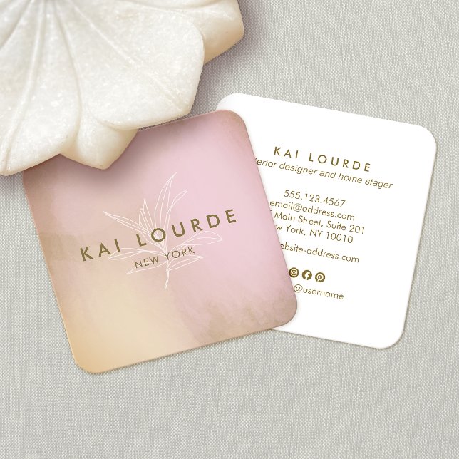 Quadrado Abstrato de Cor de Água Moderna - Cartão de visita (Criador carregado)