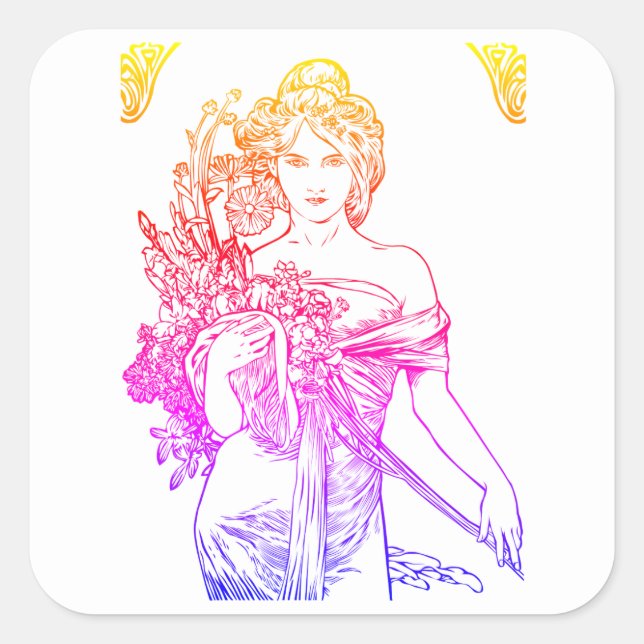 Quadrado Adesivo Art Nouveau Alphonse Mucha (Frente)