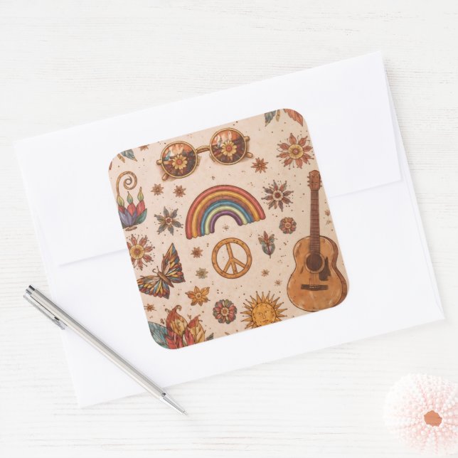 Quadrado Adesivo boêmio hippie (Envelope)