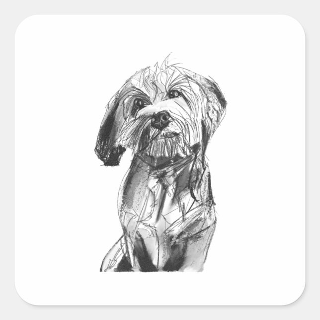 Quadrado Adesivo Cavapoo, Ilustração de Amante de Cachorro (Frente)