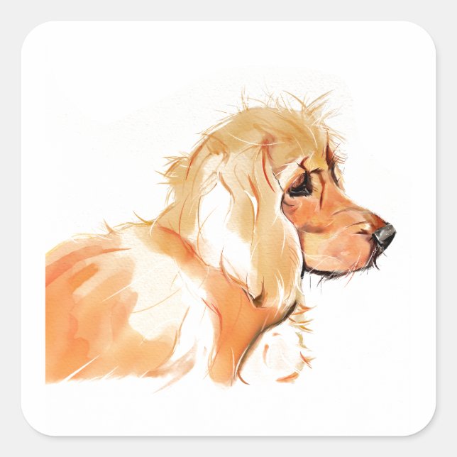 Quadrado Adesivo Cocker Spaniel, Arte de Cachorro (Frente)