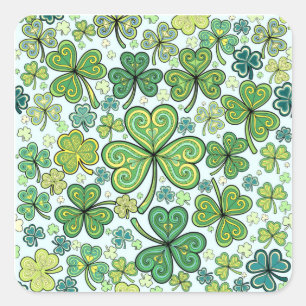 Quadrado Adesivo com Padrão Elegante de Trevo Azul e Verde