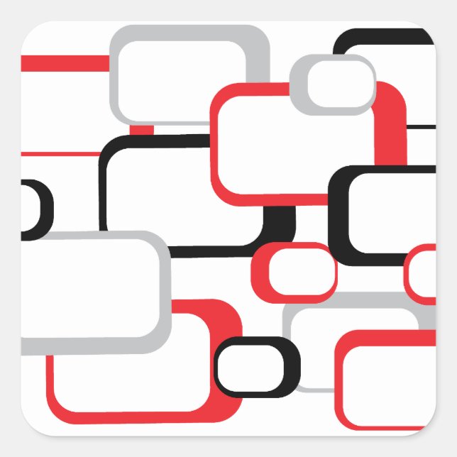 Quadrado Adesivo com Padrões Retro de Preto Vermelho e Cinz (Frente)