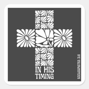 Quadrado Adesivo Cristão No Seu Tempo Cruz Floral Fé