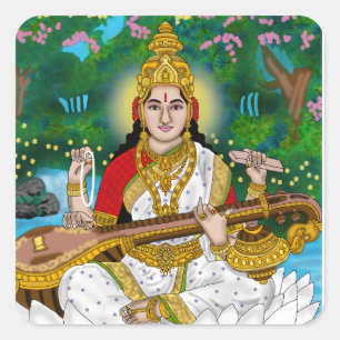 Quadrado Adesivo da Deusa Saraswati