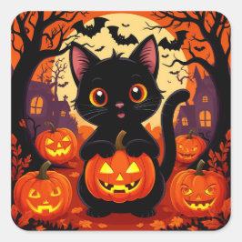 Quadrado Adesivo de Abóbora de Gatinho Fofo para Decoração 