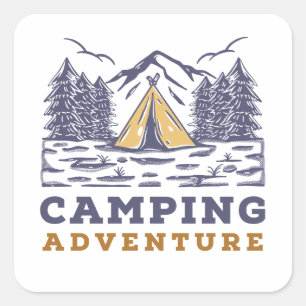 Quadrado Adesivo de Acampamento Fofo ao Ar Livre aventura