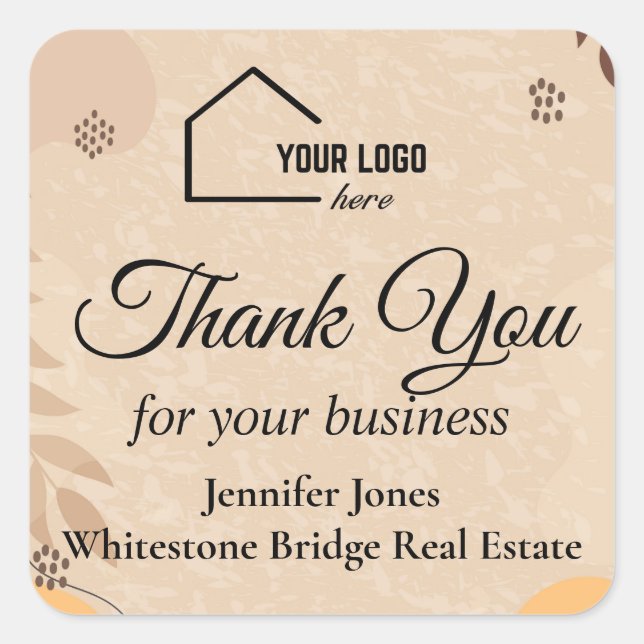 Quadrado Adesivo de Agradecimento Boho Realtor  (Frente)