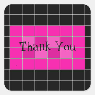 Quadrado Adesivo de agradecimento de azulejo rosa e preto o