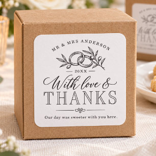 Quadrado Adesivo de Agradecimento de Casamento com Anéis Bo