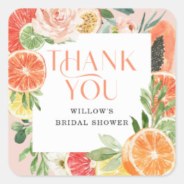 Quadrado Adesivo de Agradecimento de Cítrico Tropical