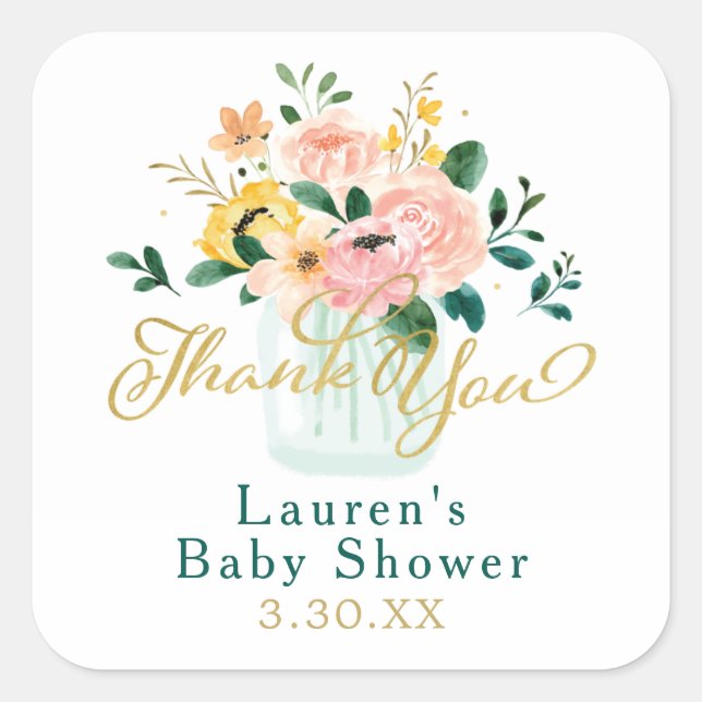 Quadrado Adesivo de agradecimento de Flor Silvestre (Frente)