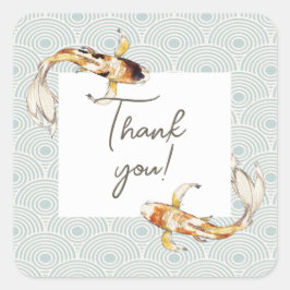 Quadrado adesivo de agradecimento de peixe koi japonês aqua