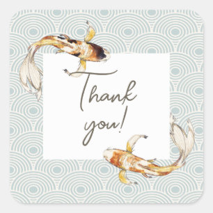 Quadrado adesivo de agradecimento de peixe koi japonês aqua