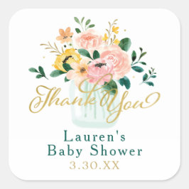 Quadrado Adesivo de Agradecimento Floral de Flor Silvestre