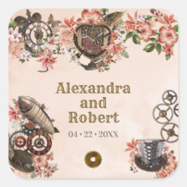 Quadrado Adesivo de Agradecimento Floral Steampunk