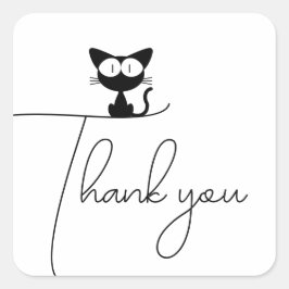 Quadrado Adesivo de Agradecimento - Gato Preto Fofo Minimal