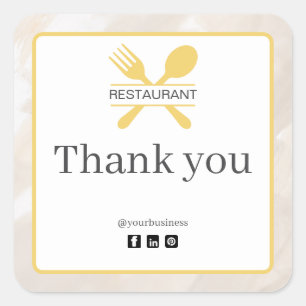 Quadrado Adesivo de Agradecimento Neutro para Restaurante 