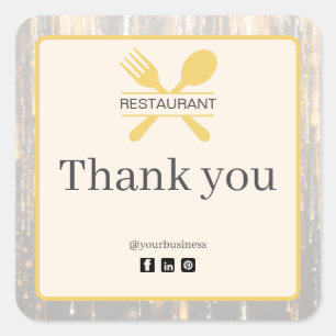 Quadrado Adesivo de agradecimento para restaurante elegante