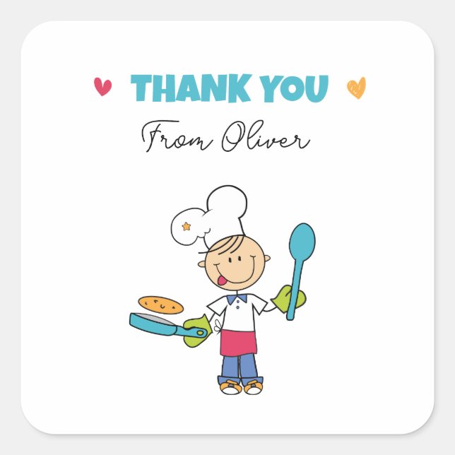 Quadrado Adesivo de Agradecimento – Tema Panqueca de Chef A (Frente)