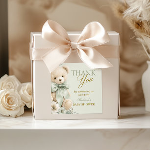 Quadrado Adesivo de Agradecimento Urso de Pelúcia Floral Ve