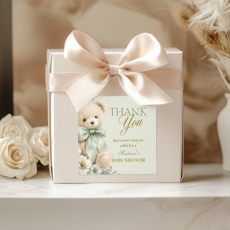 Quadrado Adesivo de Agradecimento Urso de Pelúcia Floral Ve