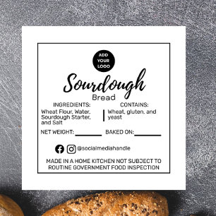 Quadrado Adesivo de Alergênico para Padaria de Pão Sourdoug