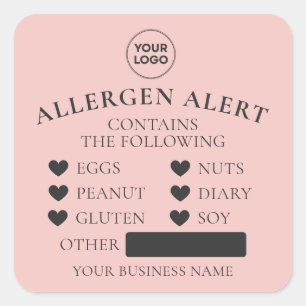 Quadrado Adesivo de Alerta de Alergia Rosa Blush para Bolo