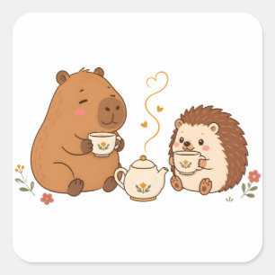 Quadrado Adesivo de Amigos do Chá do Capivara Fofinho eouri